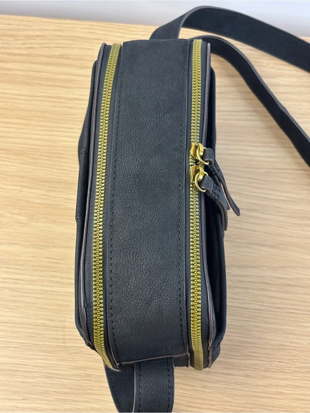 American Leather Co. Nashville Black Leather Double Zip Crossbody.